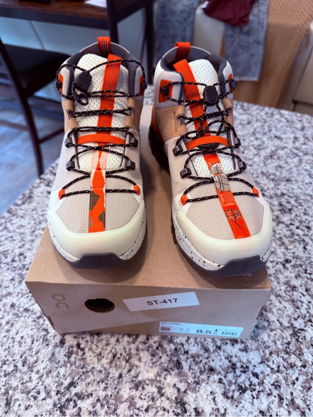 OnClouds Mens  Trail Shoes in Beige with Orange Accent